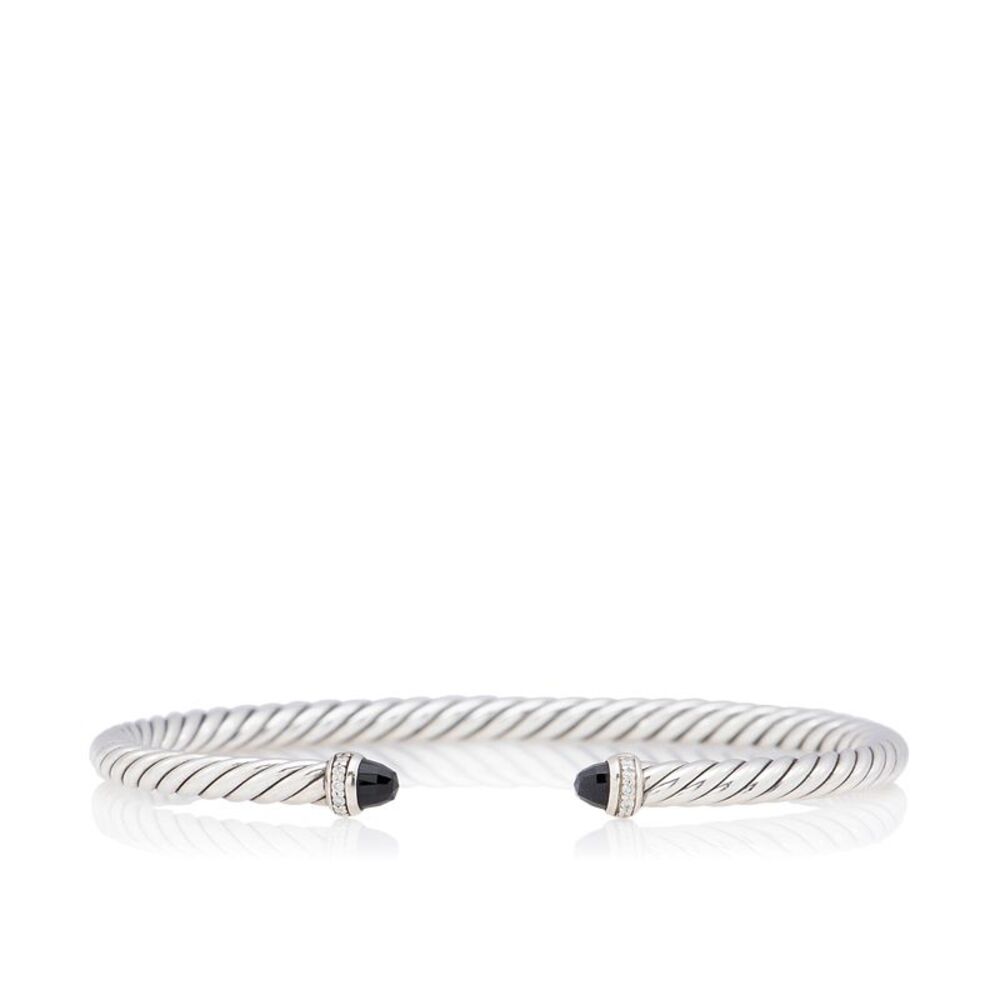 David Yurman Sterling Silver Diamond Black Onyx Cable Classics 4mm Bracelet